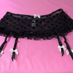 Black Sheer Garter Belt with Bows